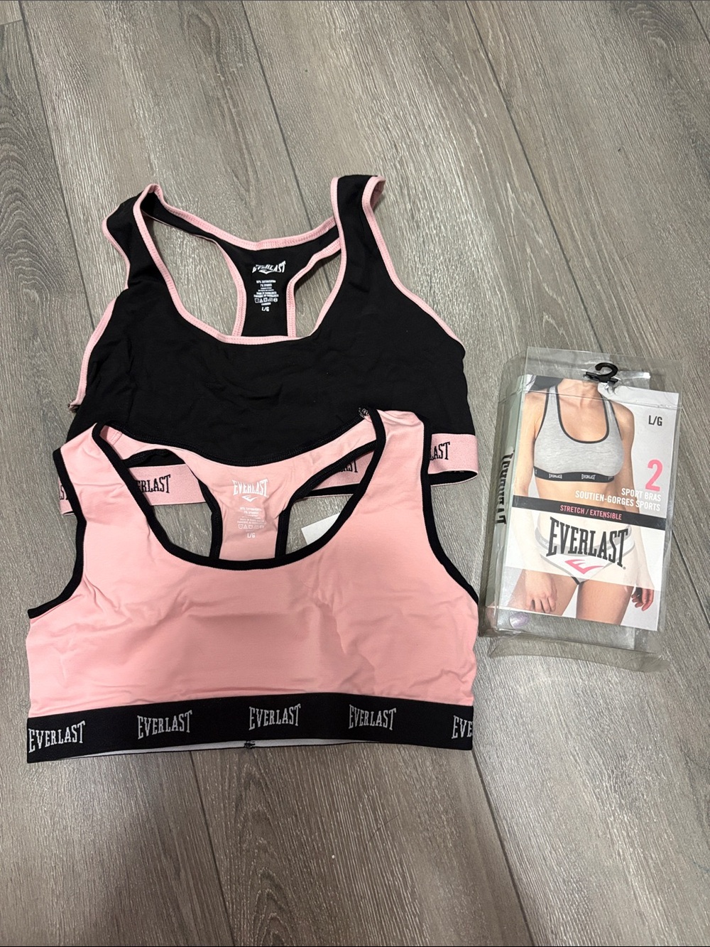 Everlast Ladies 2-Pack Racerback Sports Bras — Black & Light Pink